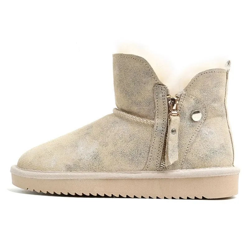 Natural Fur Genuine Leather Snow Boots Women Shoes