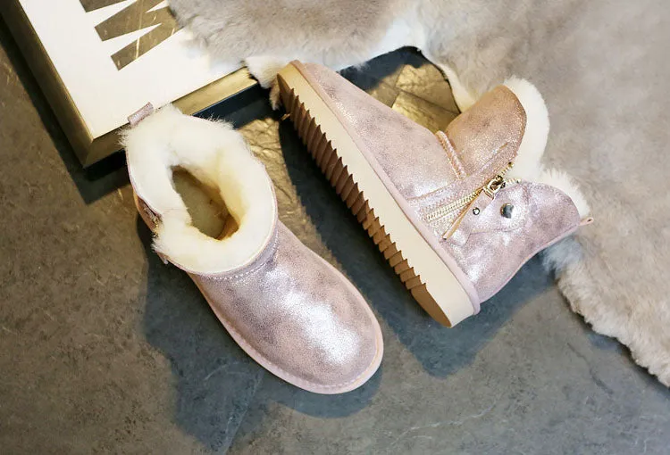 Natural Fur Genuine Leather Snow Boots Women Shoes