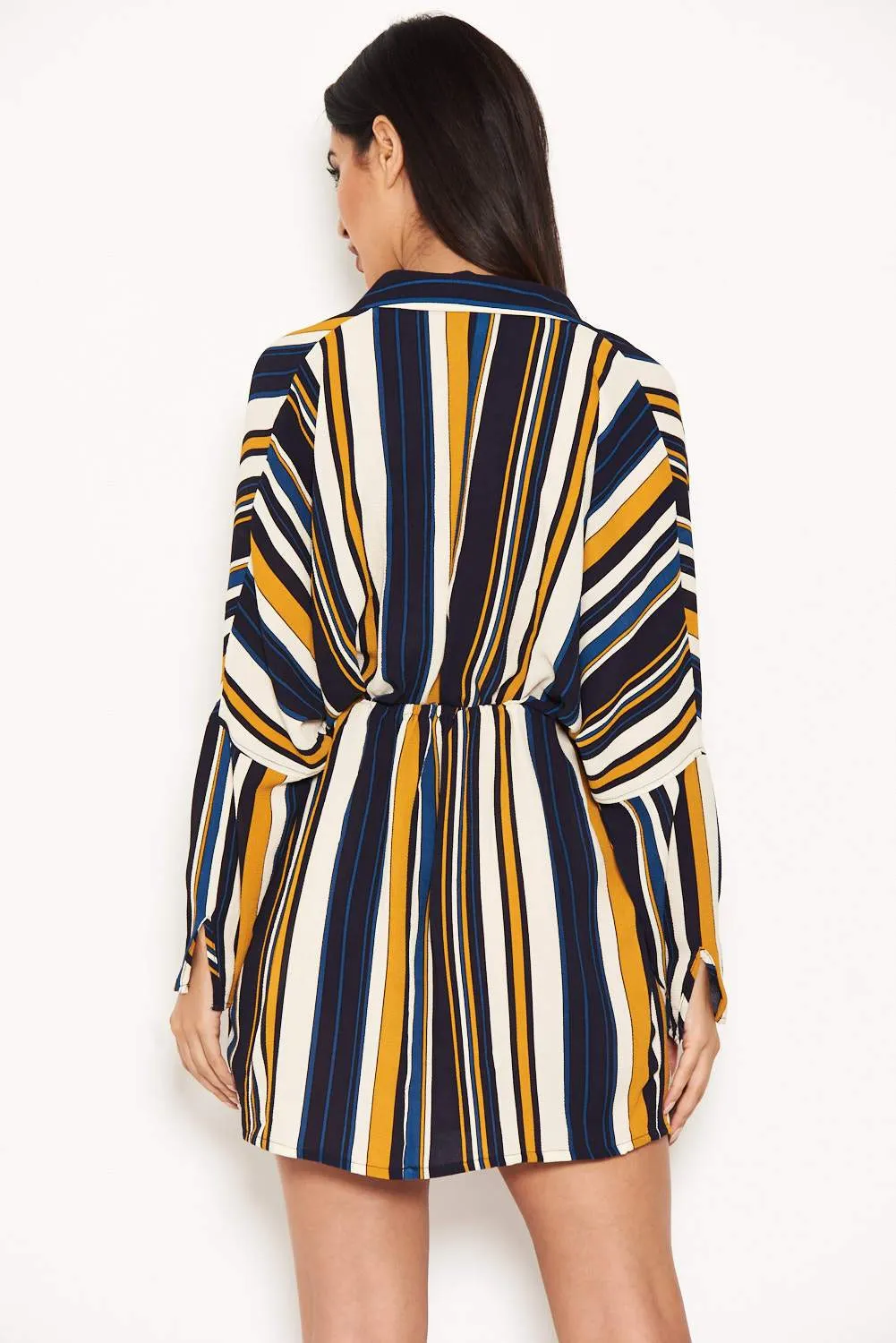 Navy Stripe Waist Tie Shirt Dress