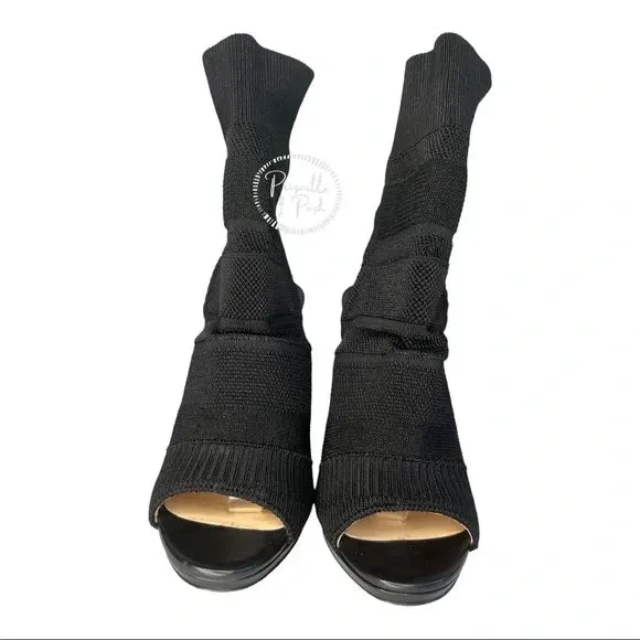 NEW Christian Louboutin Boots Cheminene 120 cutout stretch-knit sock boots Black 38