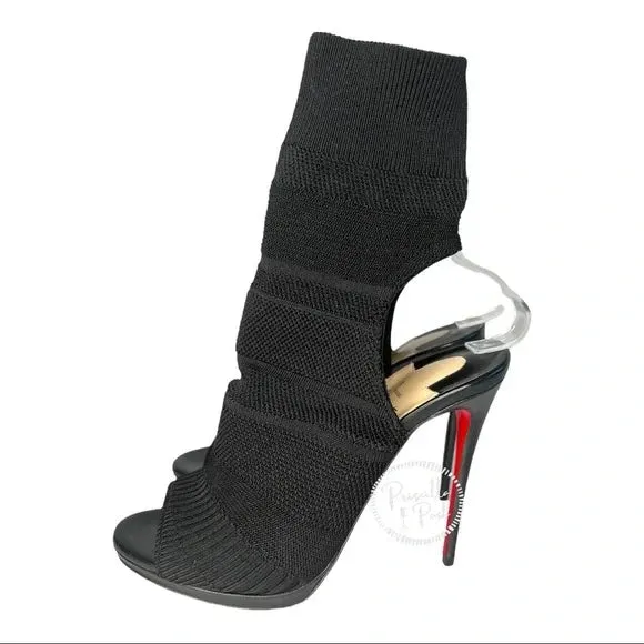 NEW Christian Louboutin Boots Cheminene 120 cutout stretch-knit sock boots Black 38