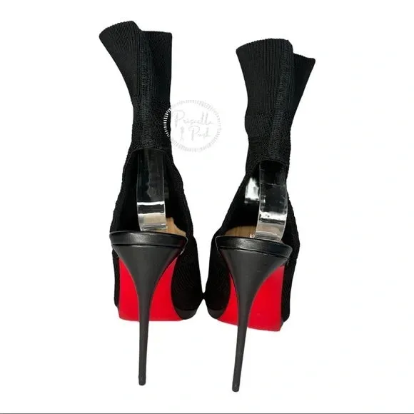 NEW Christian Louboutin Boots Cheminene 120 cutout stretch-knit sock boots Black 38