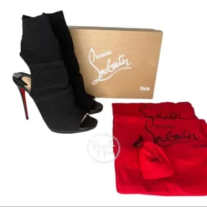 NEW Christian Louboutin Boots Cheminene 120 cutout stretch-knit sock boots Black 38