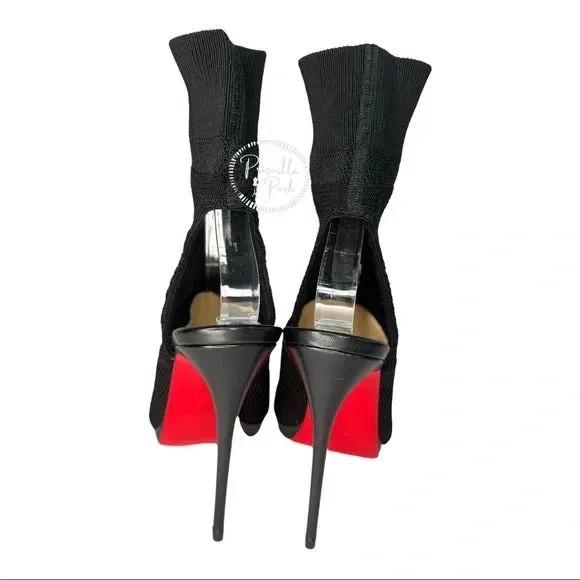 NEW Christian Louboutin Boots Cheminene 120 cutout stretch-knit sock boots Black 38