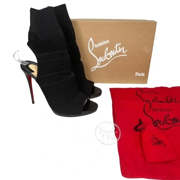 NEW Christian Louboutin Boots Cheminene 120 cutout stretch-knit sock boots Black 38