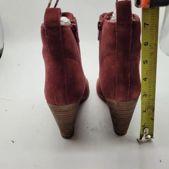 New DIBA Womens boot Size 6.5 burgundy red Suede leather wedge heel lace up