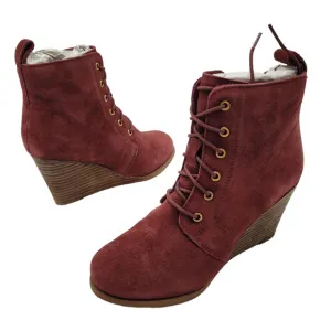 New DIBA Womens boot Size 6.5 burgundy red Suede leather wedge heel lace up