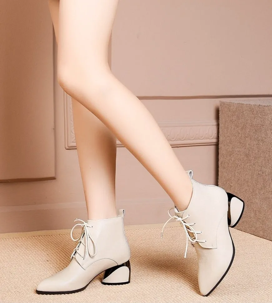 New Women's Boots High Quality Genuine Leather Sexy Pointed Toe Fashion Cross-tied Shoes Special Ankle Boots