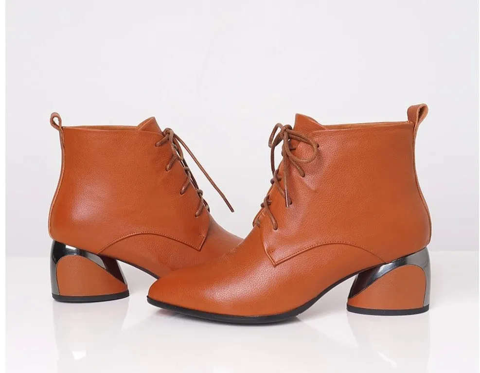 New Women's Boots High Quality Genuine Leather Sexy Pointed Toe Fashion Cross-tied Shoes Special Ankle Boots