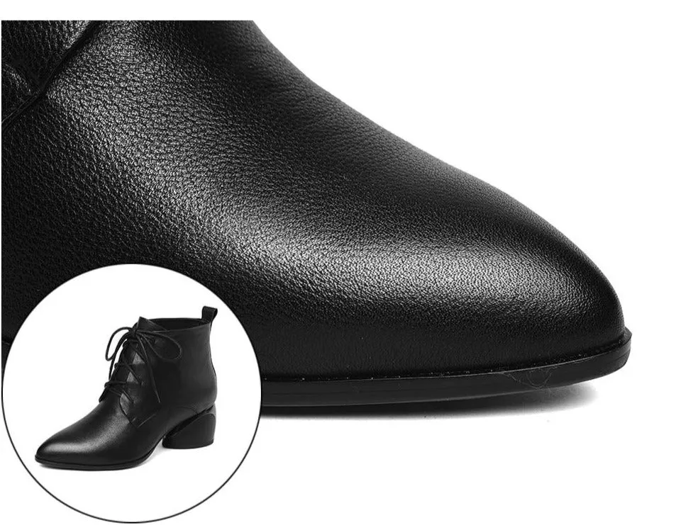 New Women's Boots High Quality Genuine Leather Sexy Pointed Toe Fashion Cross-tied Shoes Special Ankle Boots