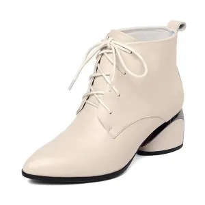 New Women's Boots High Quality Genuine Leather Sexy Pointed Toe Fashion Cross-tied Shoes Special Ankle Boots