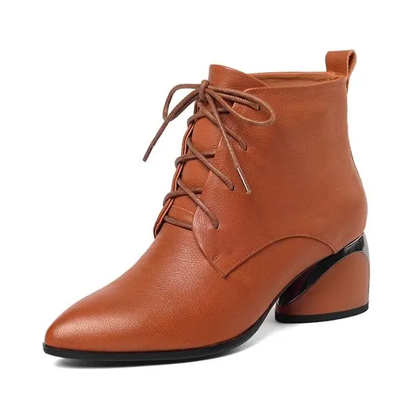 New Women's Boots High Quality Genuine Leather Sexy Pointed Toe Fashion Cross-tied Shoes Special Ankle Boots