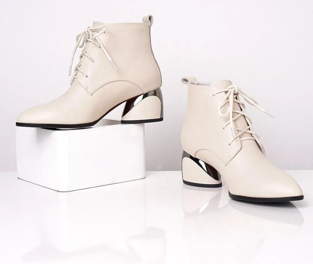 New Women's Boots High Quality Genuine Leather Sexy Pointed Toe Fashion Cross-tied Shoes Special Ankle Boots