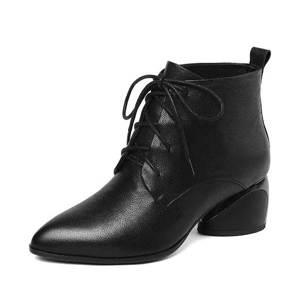 New Women's Boots High Quality Genuine Leather Sexy Pointed Toe Fashion Cross-tied Shoes Special Ankle Boots