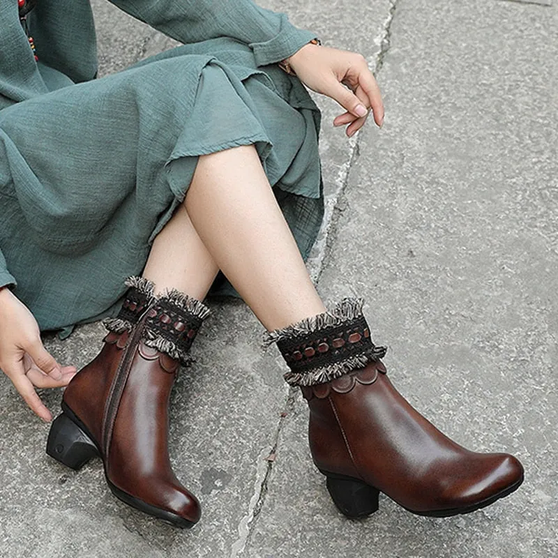 original genuine leather women's boots first layer of leather  autumn and winter new high-heeled mi