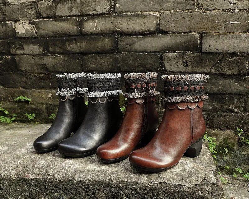 original genuine leather women's boots first layer of leather  autumn and winter new high-heeled mi