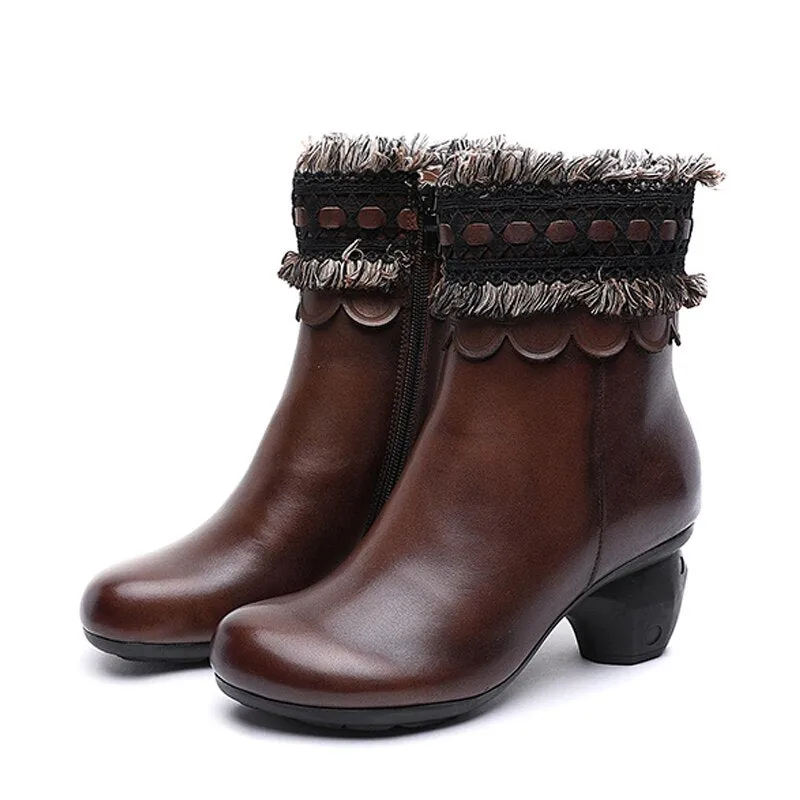 original genuine leather women's boots first layer of leather  autumn and winter new high-heeled mi