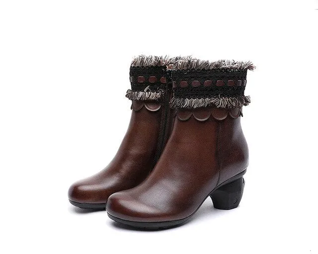 original genuine leather women's boots first layer of leather  autumn and winter new high-heeled mi