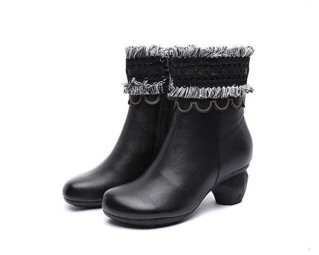 original genuine leather women's boots first layer of leather  autumn and winter new high-heeled mi