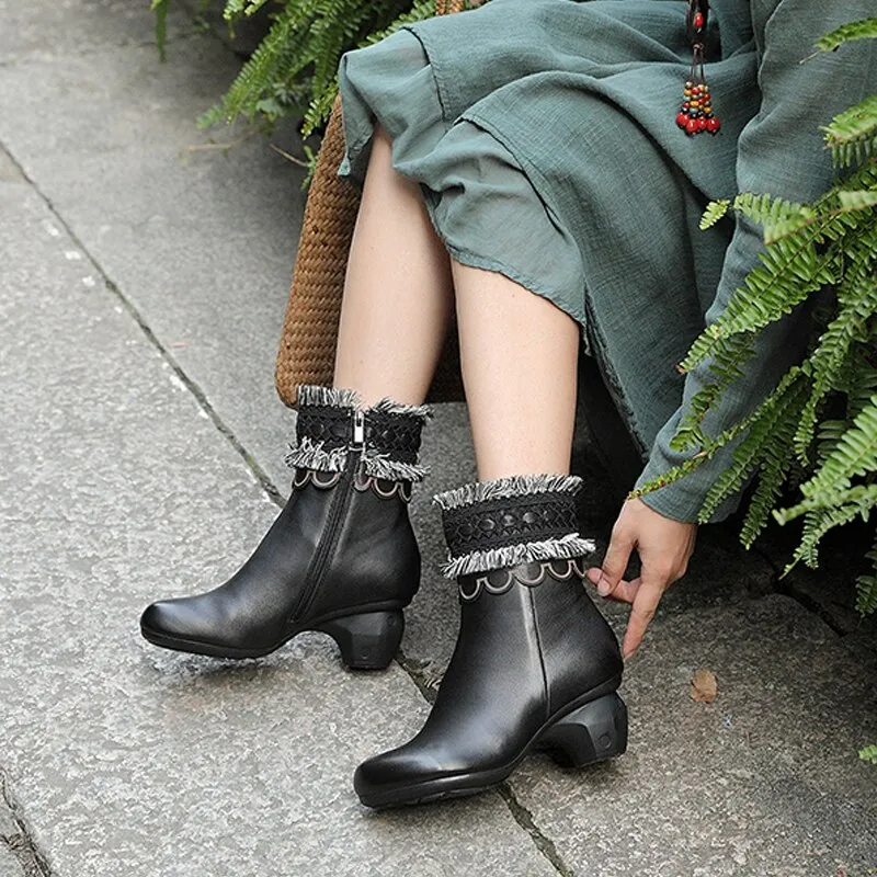 original genuine leather women's boots first layer of leather  autumn and winter new high-heeled mi