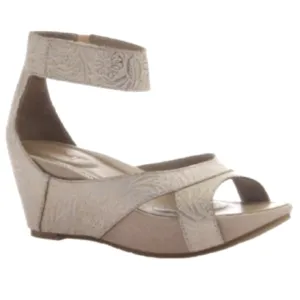 OTBT Hobart Wedge Tooled Leather Sandal Grey Women's 9