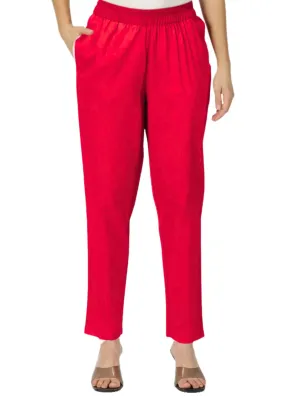 Pink Cotton Straight Fit Slip-on Trouser