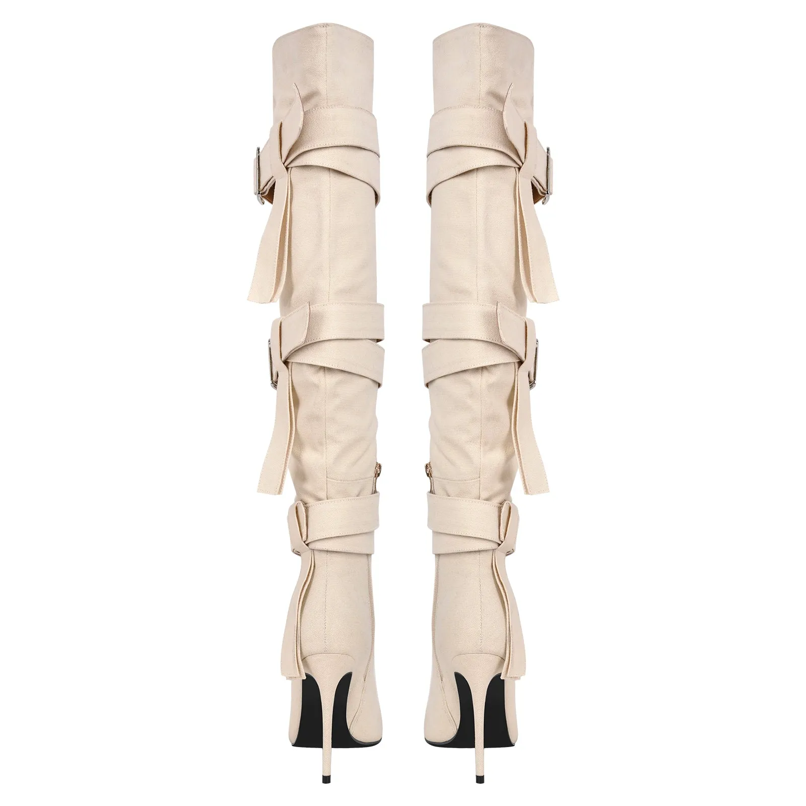 Pointed Toe Buckle Strap Over The Knee Boots