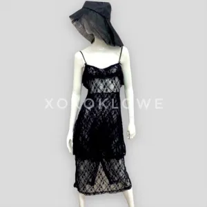 POL Intimately Black Sheer Lace Tiered Slip Dress
