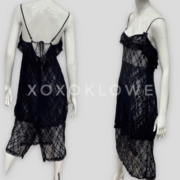 POL Intimately Black Sheer Lace Tiered Slip Dress