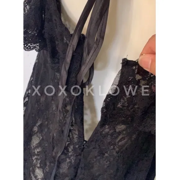POL Intimately Black Sheer Lace Tiered Slip Dress