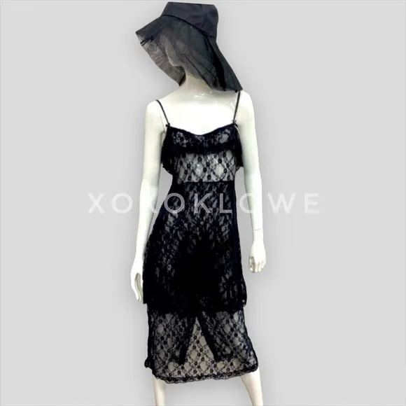 POL Intimately Black Sheer Lace Tiered Slip Dress