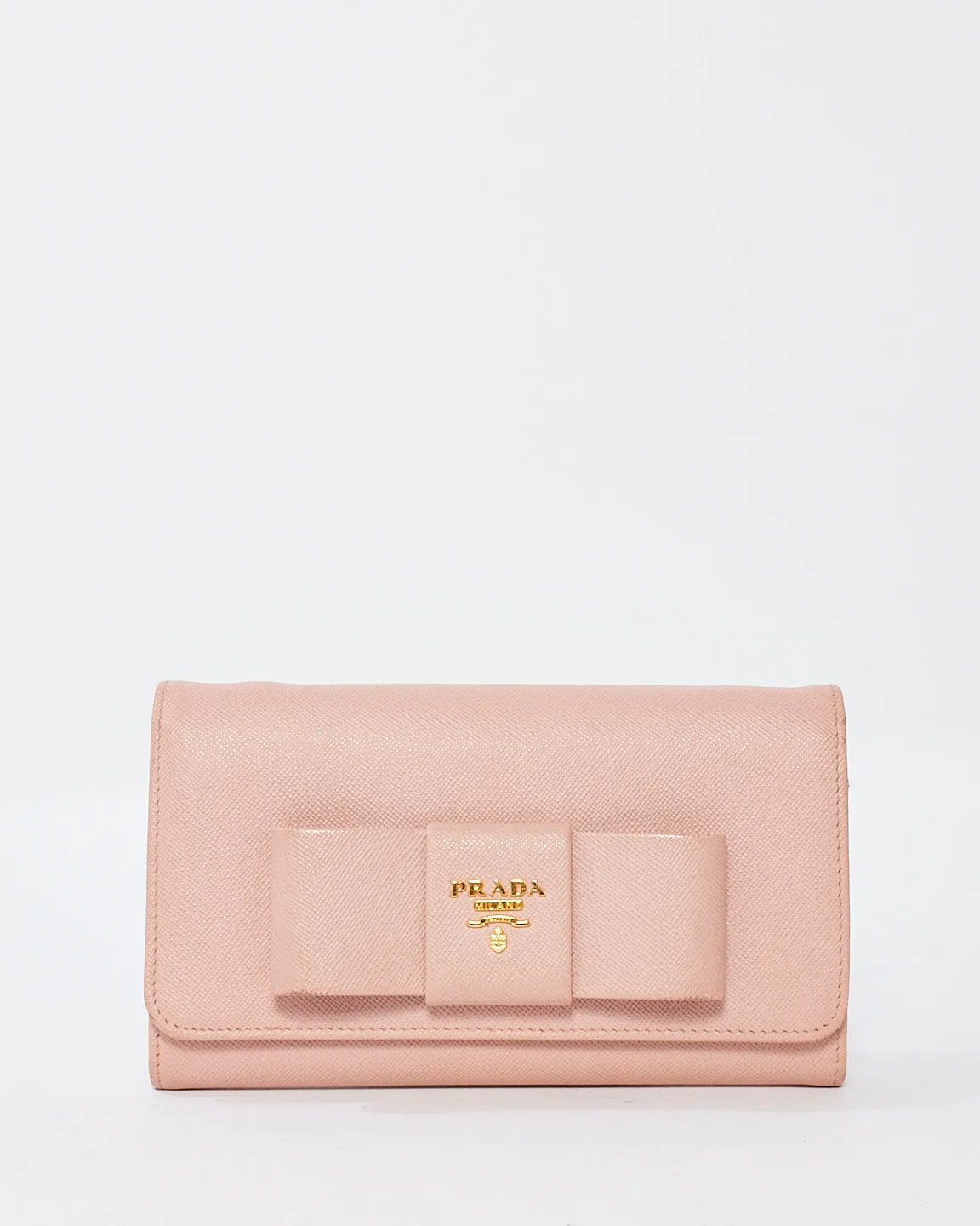 Prada Pink Saffiano Leather Bow Wallet On Chain