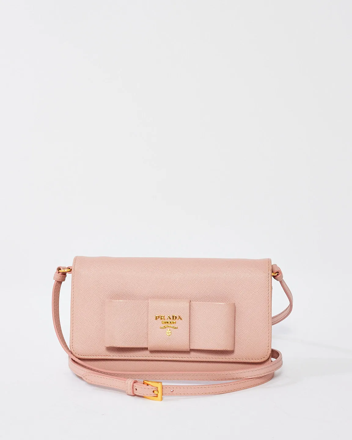 Prada Pink Saffiano Leather Bow Wallet On Chain