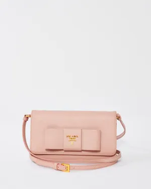 Prada Pink Saffiano Leather Bow Wallet On Chain