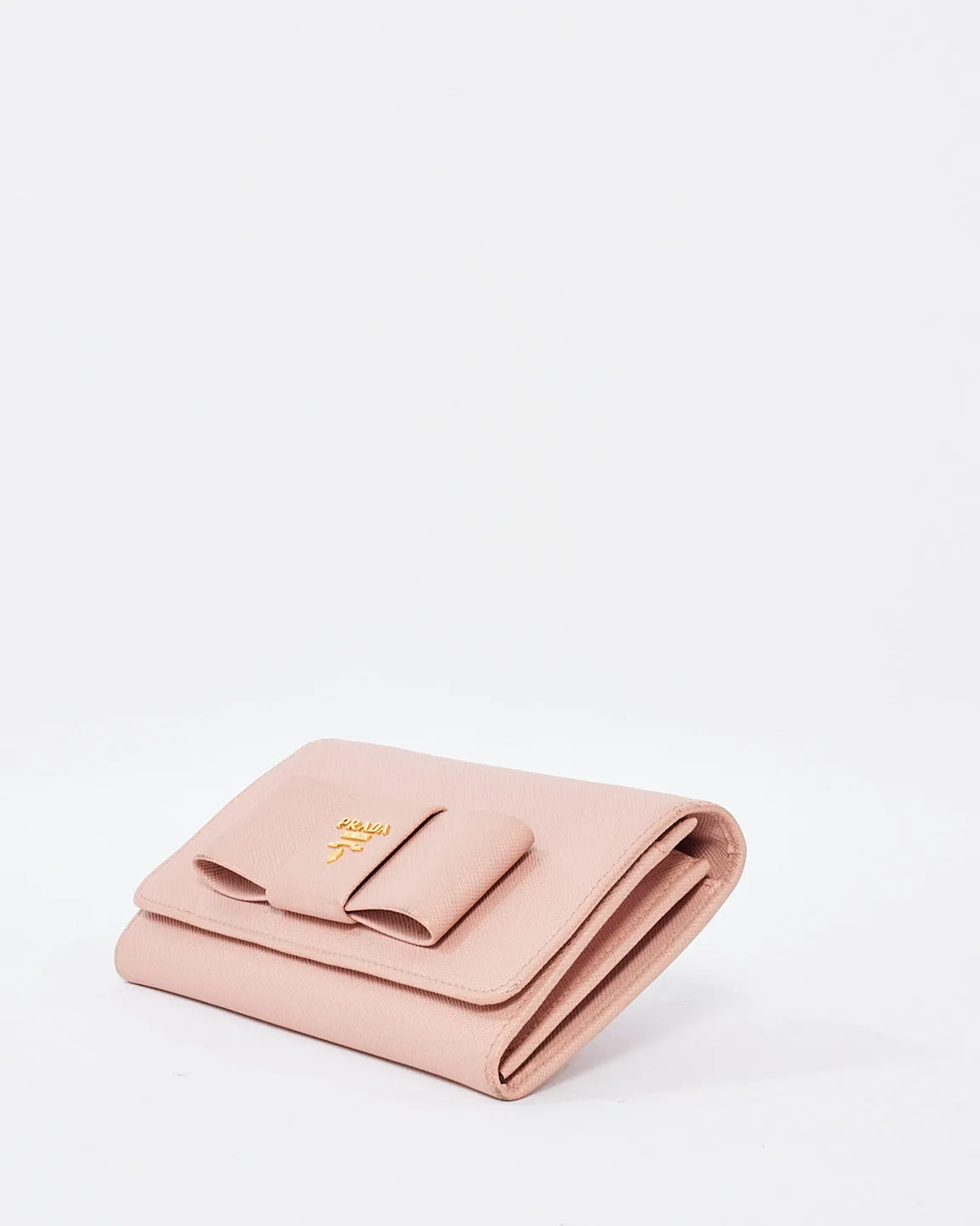 Prada Pink Saffiano Leather Bow Wallet On Chain