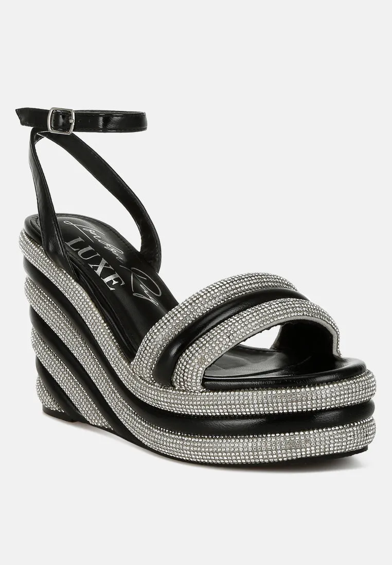 Rhinestone Studded Wedge Sandals by RUW