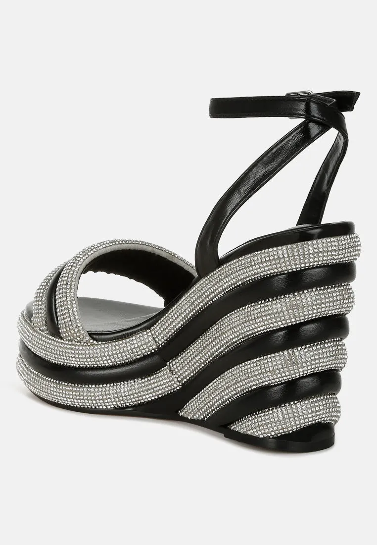 Rhinestone Studded Wedge Sandals by RUW