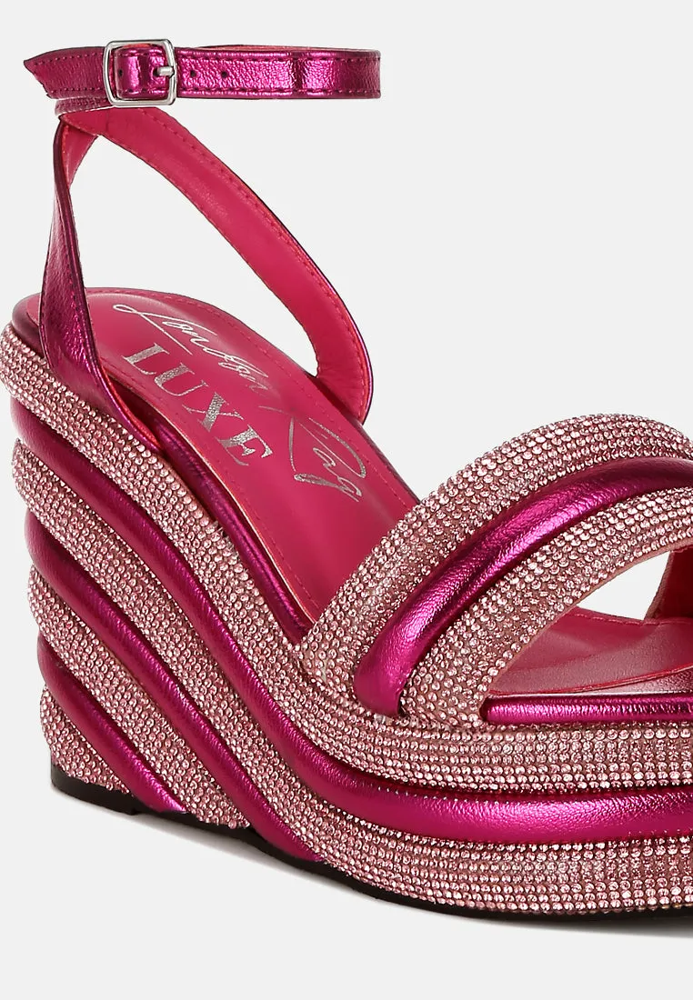 Rhinestone Studded Wedge Sandals by RUW