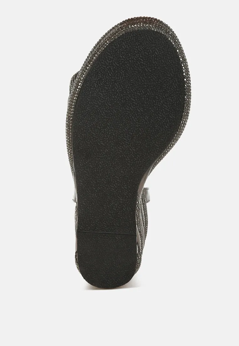 Rhinestone Studded Wedge Sandals by RUW