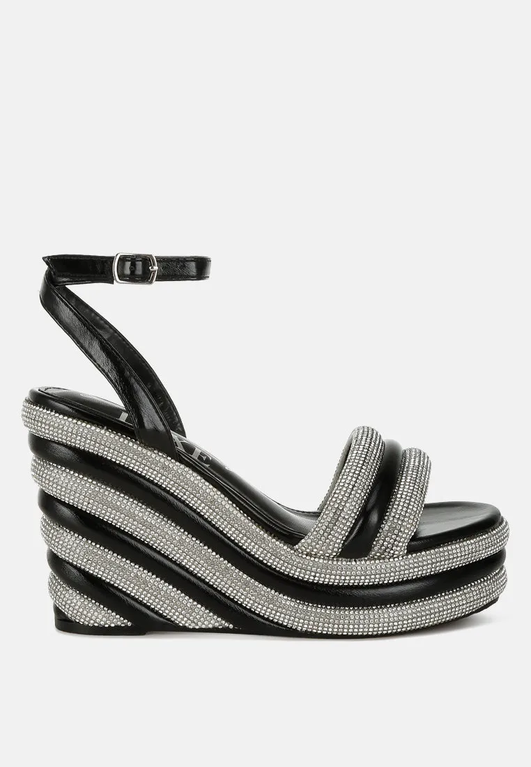 Rhinestone Studded Wedge Sandals by RUW