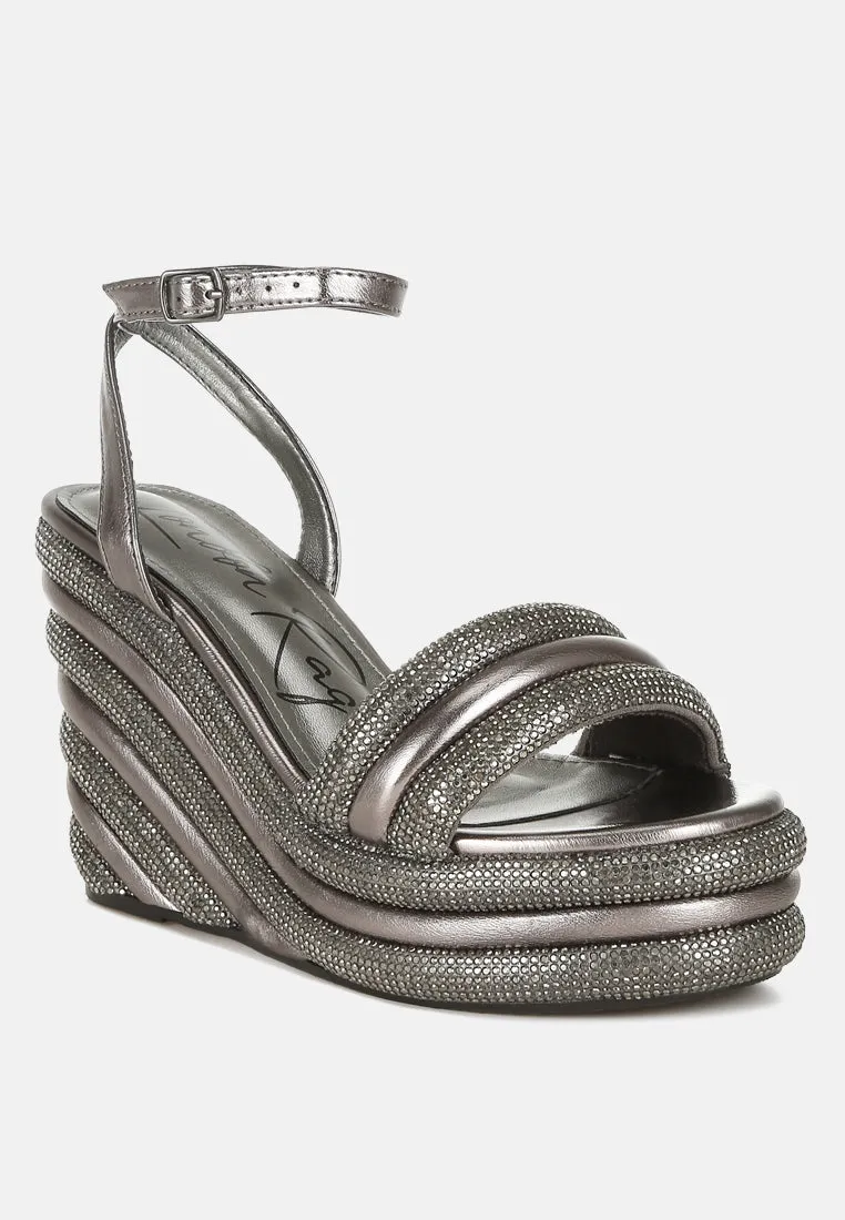 Rhinestone Studded Wedge Sandals by RUW