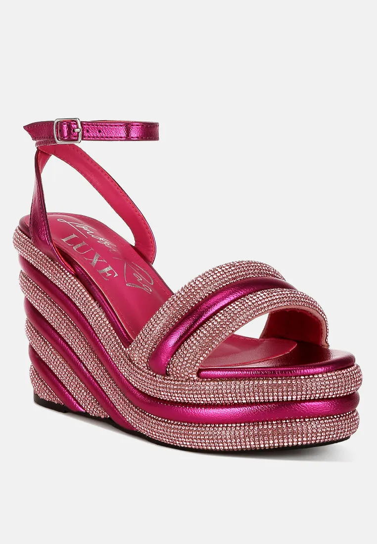 Rhinestone Studded Wedge Sandals by RUW