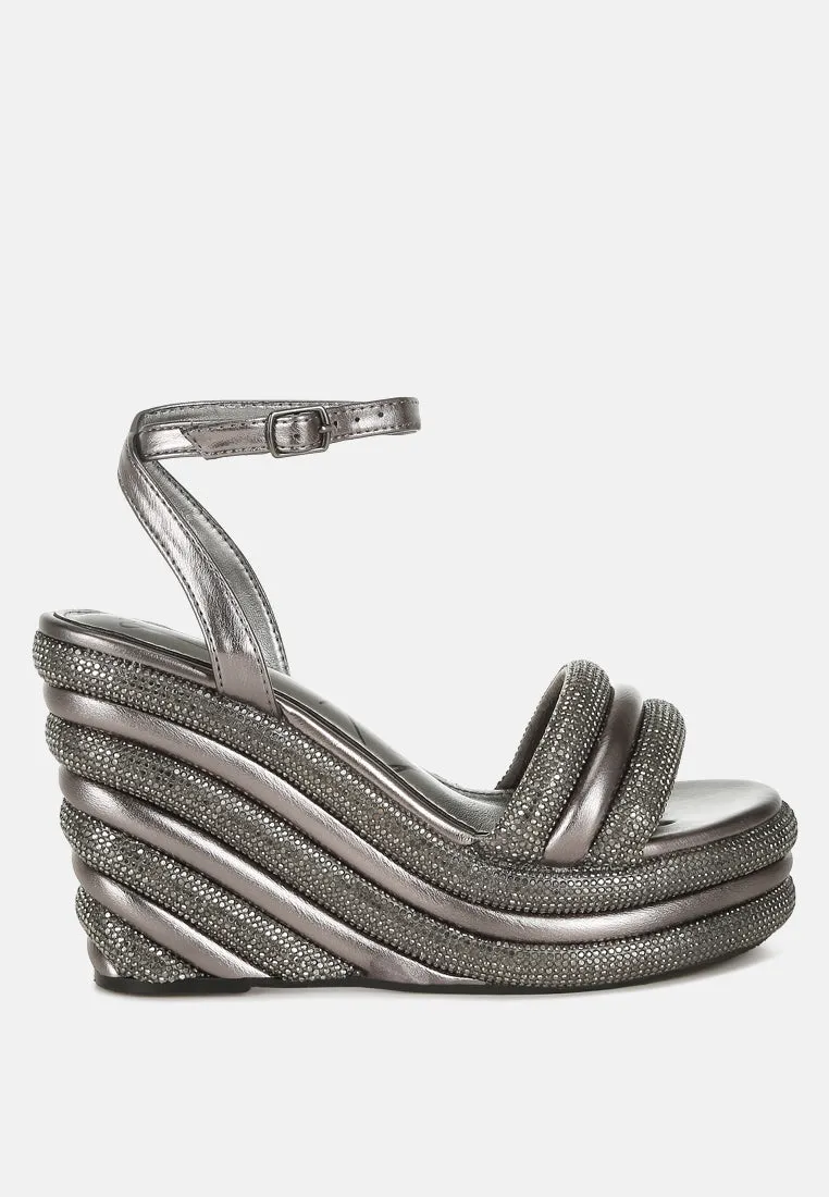 Rhinestone Studded Wedge Sandals by RUW