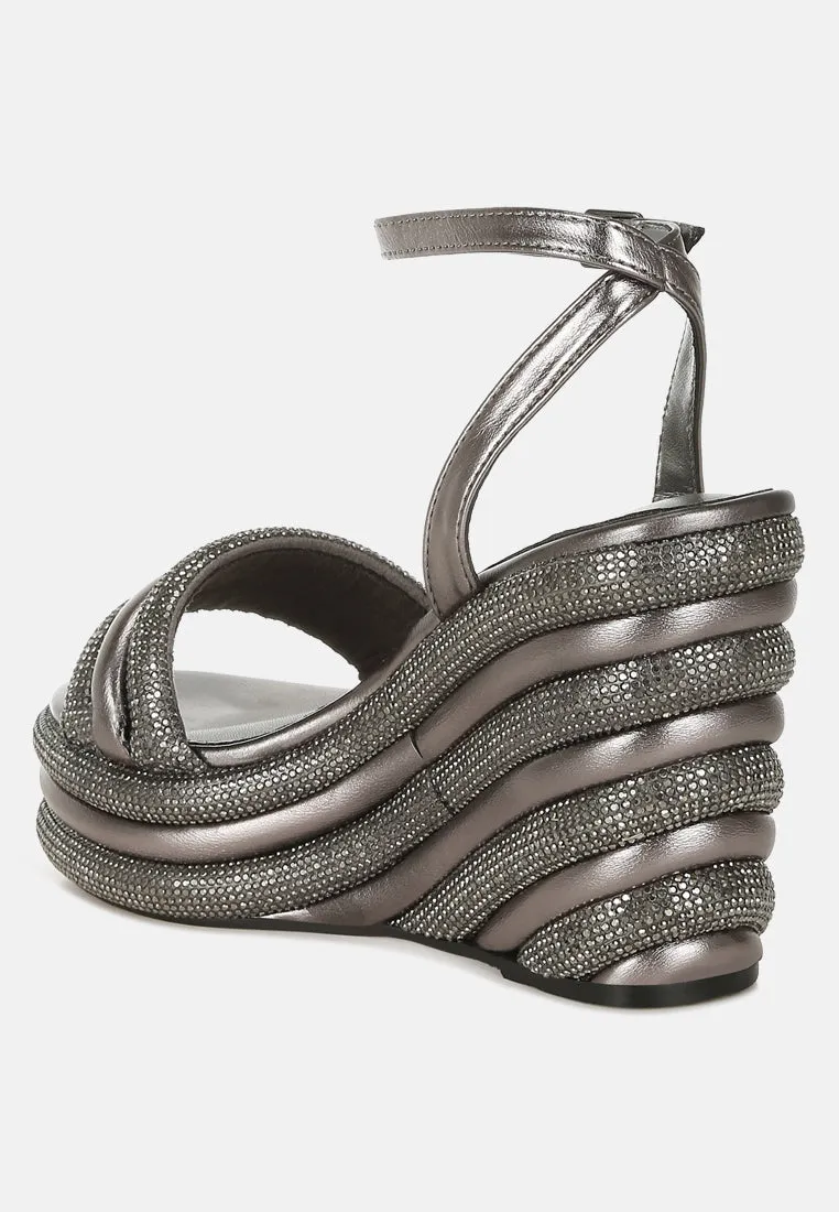 Rhinestone Studded Wedge Sandals by RUW