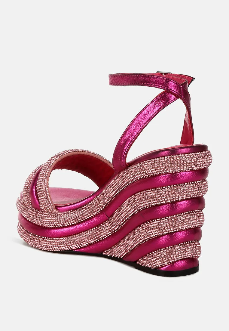 Rhinestone Studded Wedge Sandals by RUW