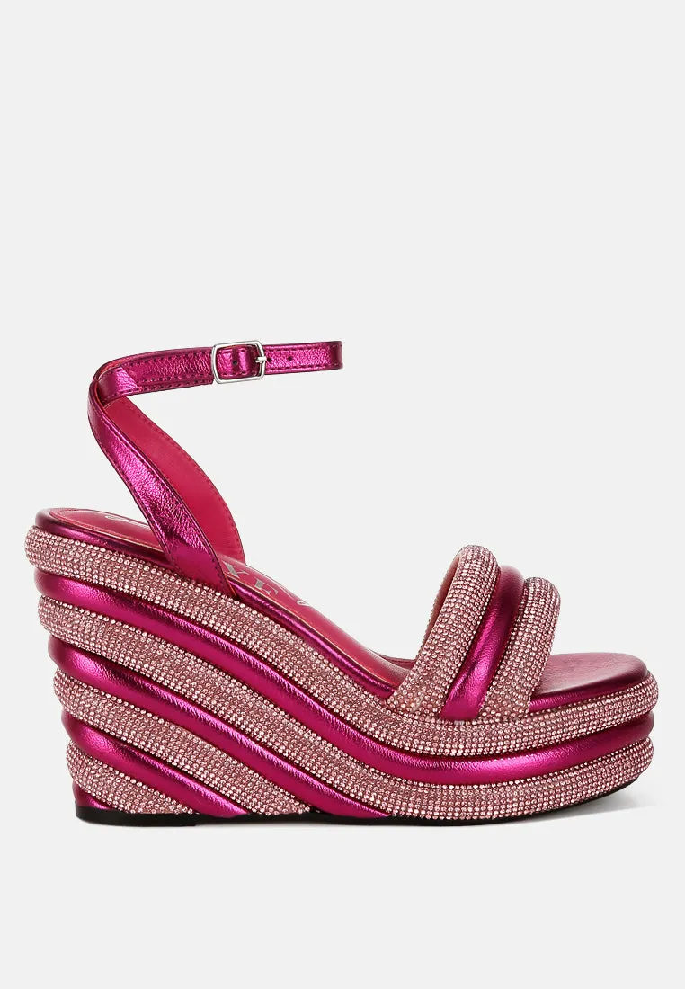 Rhinestone Studded Wedge Sandals by RUW