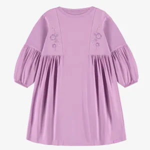 Robe mauve avec fronces en jersey extensible, enfant || Purple dress with gathers in stretch jersey, child