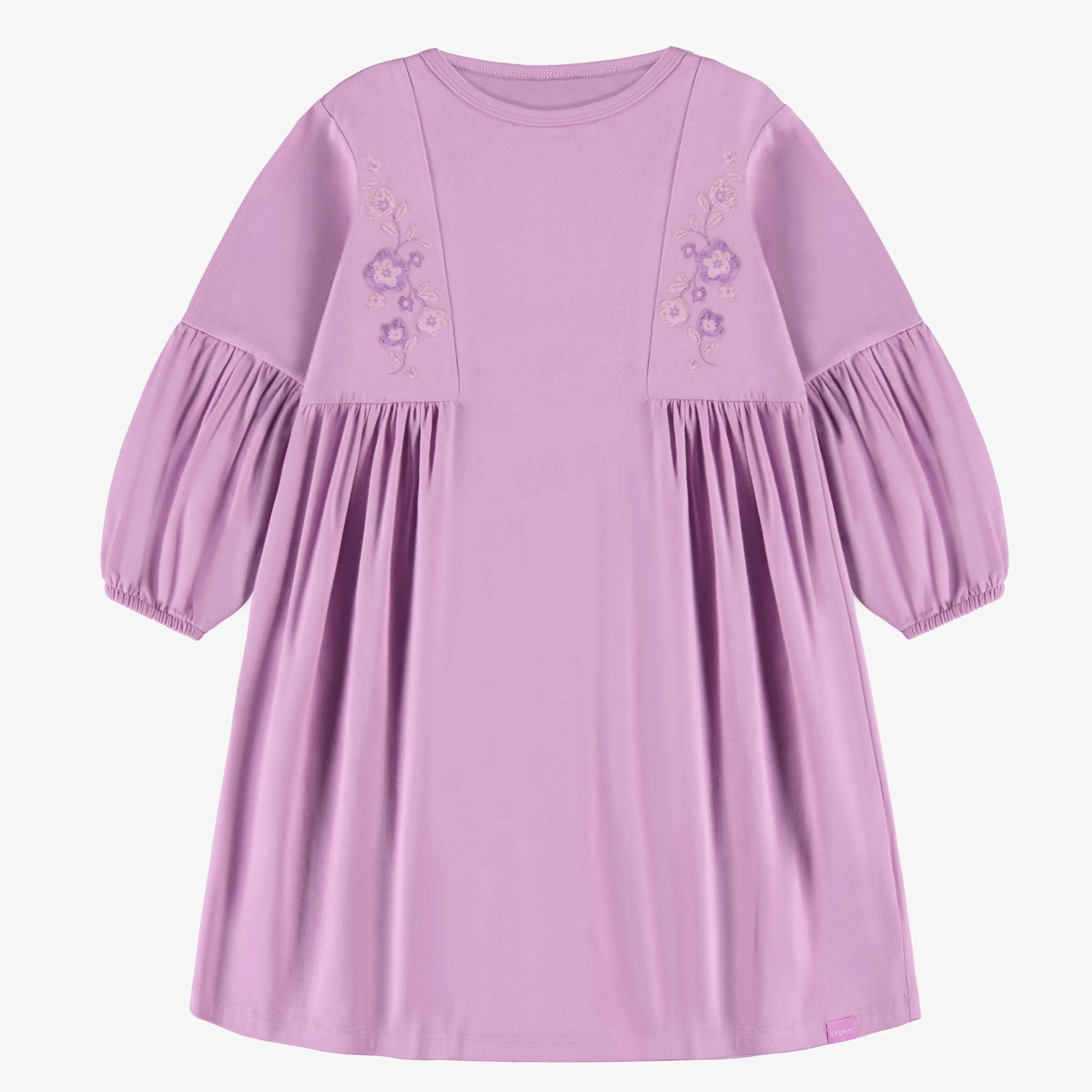 Robe mauve avec fronces en jersey extensible, enfant || Purple dress with gathers in stretch jersey, child