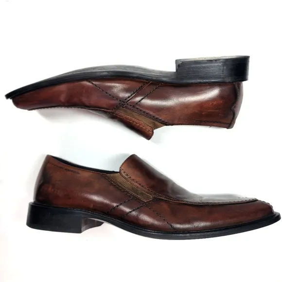 RUSH GORDON RUSH Brown Leather Slip On Loafer Classic Dress Shoe Men 12