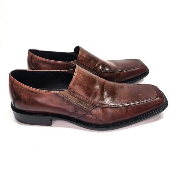 RUSH GORDON RUSH Brown Leather Slip On Loafer Classic Dress Shoe Men 12